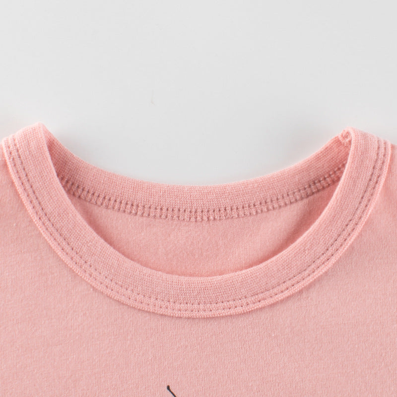 Baby Girl Fruit Pattern Solid Color Short Sleeve T-Shirt - Image 3