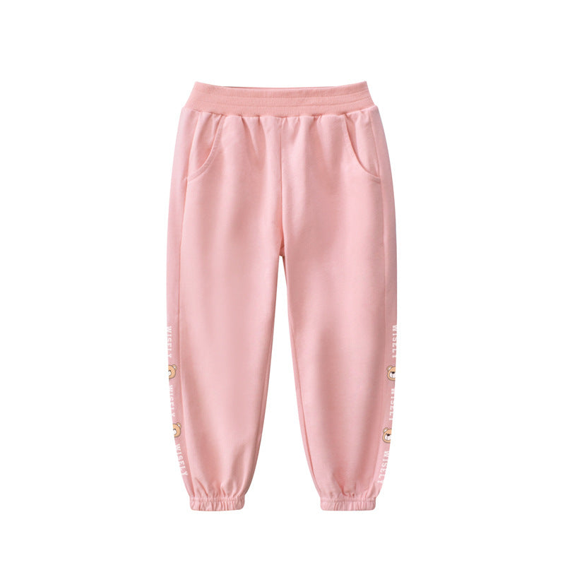 Baby Solid Color Side Cartoon Print Design Thin Style Pants - Image 11