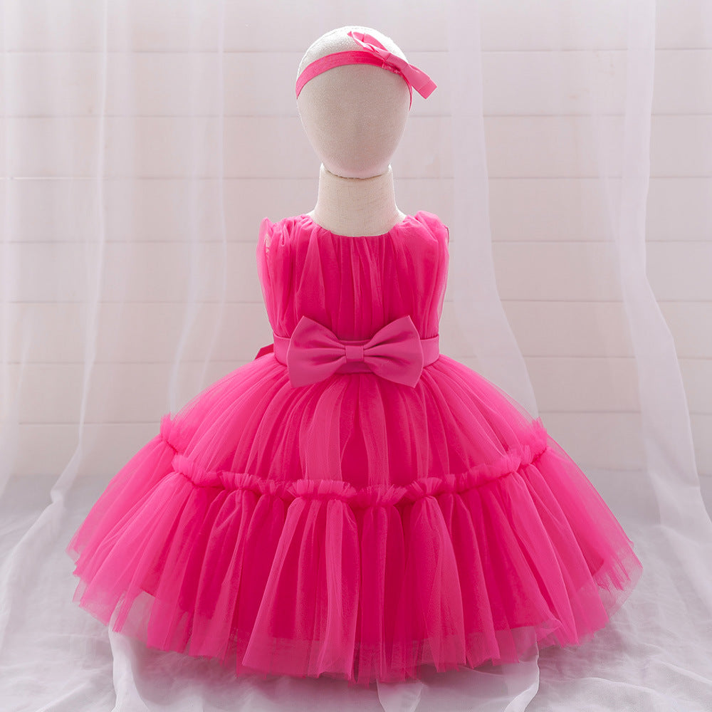 Arrival Summer Baby Kids Girls Sleeveless Solid Color Ruffle Mesh Bow Tied Dress - Image 21