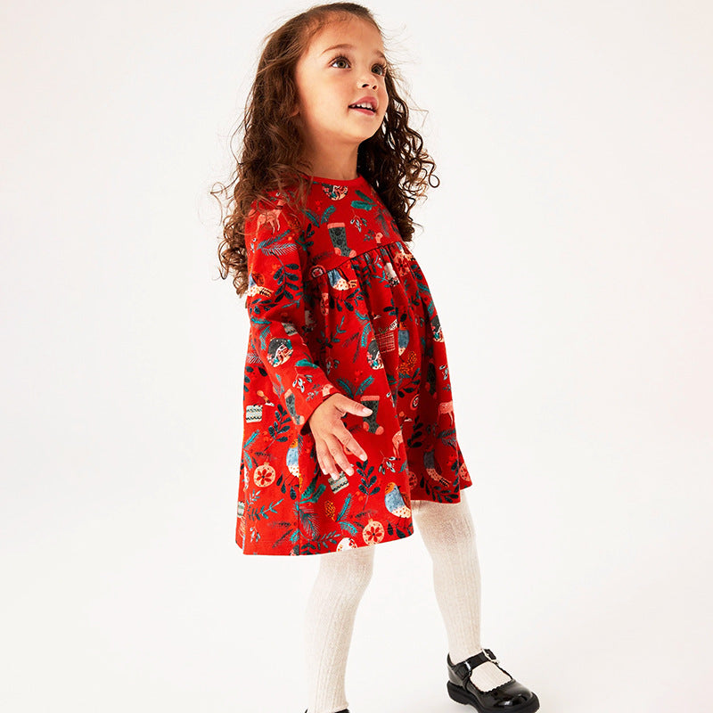 Baby Girl Floral Graphic Long Sleeve A-Line Design Loose Christmas Dress - Image 4
