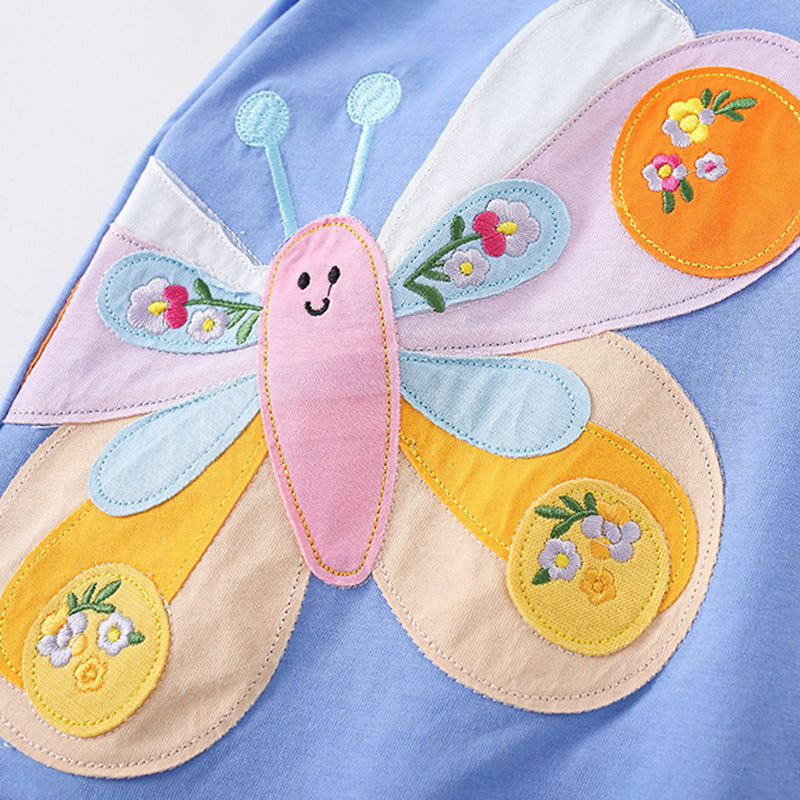 Summer Girls’ Butterfly Pattern Decorated T-shirt in European and American Style - Image 2