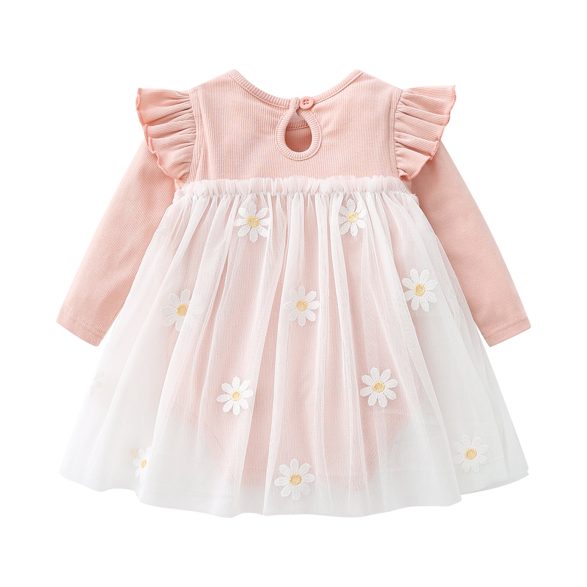 Baby Girls Floral Lace Patchwork Design Ruffle Long-Sleeved Dress Onesies In Spring & Autumn - Image 2