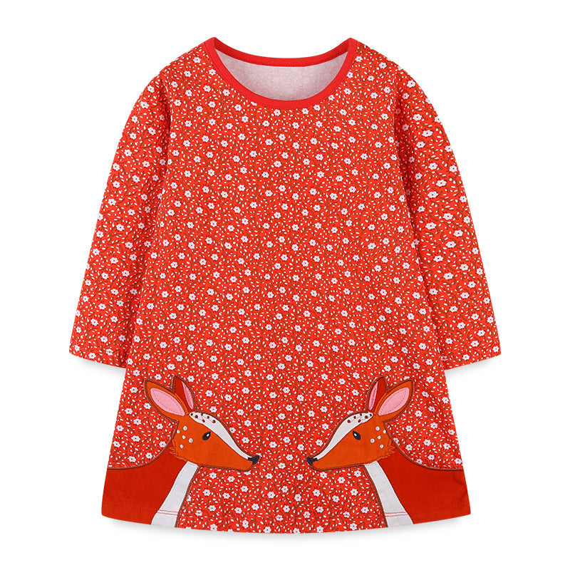 Baby Girl Ditsy Flower Graphic Embroidered Design Long Sleeve Dress - Image 6