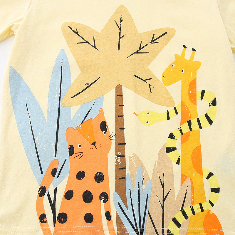 Summer Baby Kids Jungle Animals Cartoon Pattern T-shirt and Shorts Clothing Set for Boys - Image 3