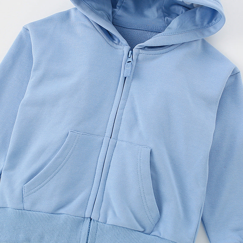 Arrival European and American Style Girls’ Hooded Zip-up Solid Color Coat with Long Sleeves - Image 4