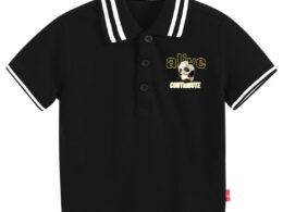 Baby Boy Panda Print Pattern Polo Collar White T-Shirt Preppy Style Short-Sleeved Tee Shirt With Button