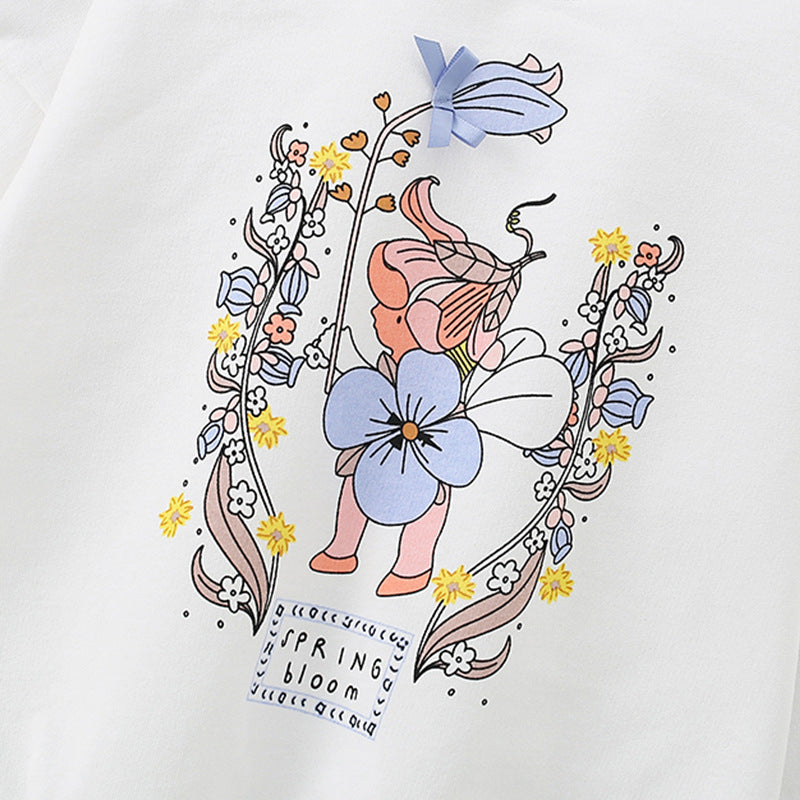 Autumn and Spring Arrival Flowers and Cartoon Pattern Long Sleeves Pullover for Stylish Girls - Image 4