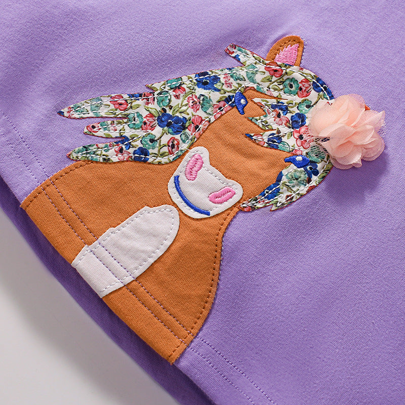 Summer Pure Cotton Animals Cartoon Pattern Short Sleeves Dress for Stylish Girls - Image 2