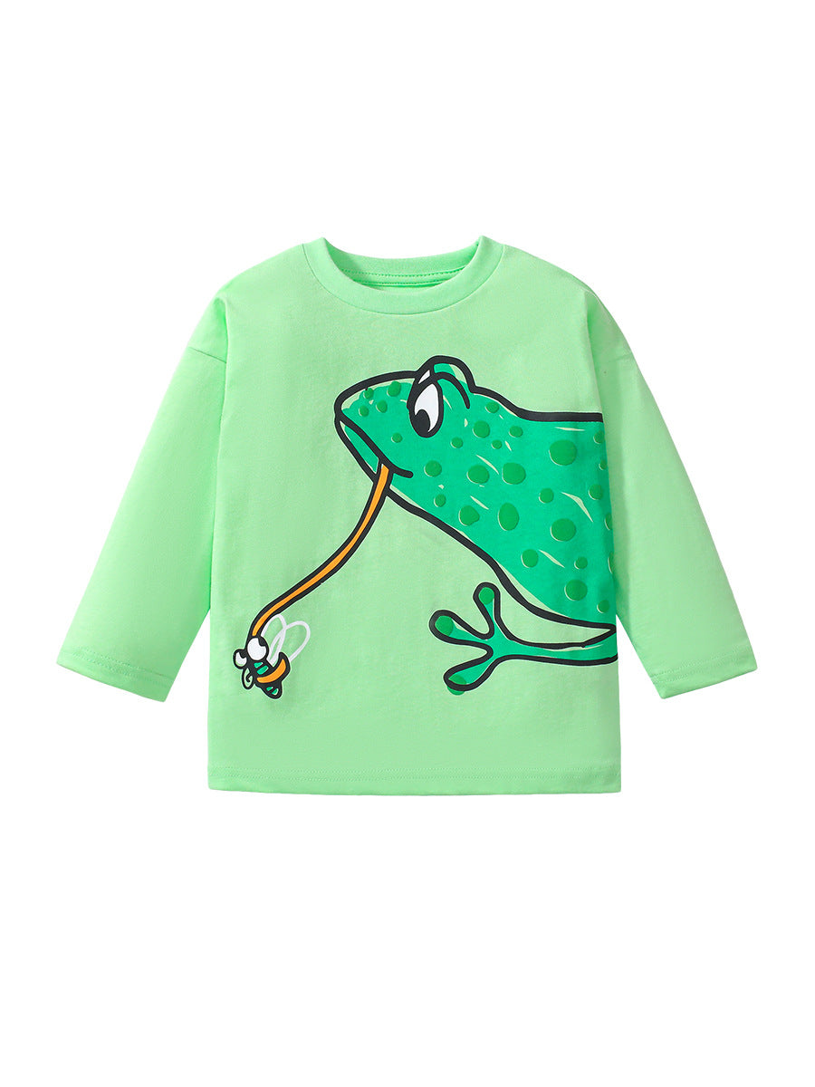 Arrival Autumn Kids’ Long Sleeves Frog Print T-Shirt In European And American Style For Summer - Image 8