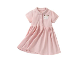 Summer Arrival Cartoon Rabbit Pattern Short Sleeves Turn-down Collar Dress for Stylish Girls