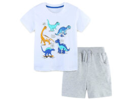 Summer Baby Kids Cartoon Animals Pattern T-shirt and Shorts Color Patchwork Clothing Set for Boys