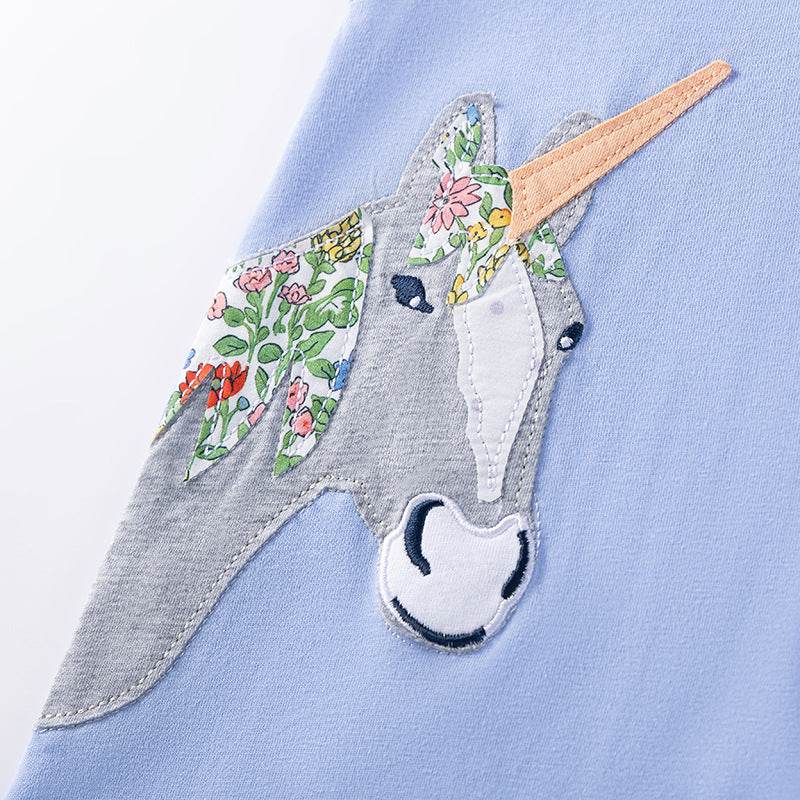 Summer Arrival Unicorn Cartoon Pattern Short Sleeves Dress for Stylish Girls - Image 3