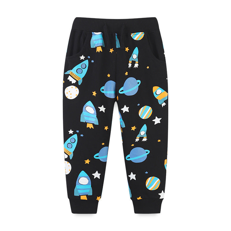 Baby Boy Planet Print Pattern Comfortable Cotton Trousers - Image 6