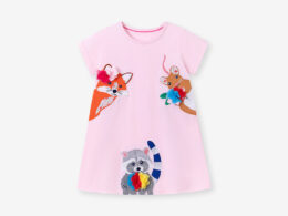 Summer Arrival Animals Cartoon Pattern Short Sleeves Dress for Stylish Girls