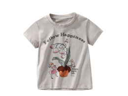 Summer Arrival Girls’ Flowers and Cartoon Pattern Short Sleeves T-shirt in European and American Style