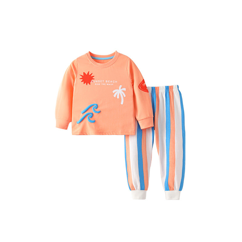 Spring and Autumn Boys Letters and Geometric Pattern Long Sleeves Top and Striped Pants Clothing Set - Image 6