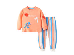 Spring and Autumn Boys Letters and Geometric Pattern Long Sleeves Top and Striped Pants Clothing Set