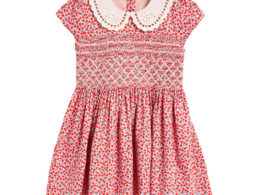 Baby Girl Ditsy Flower Print Hollow Carved Neck Knitted Waist Dress