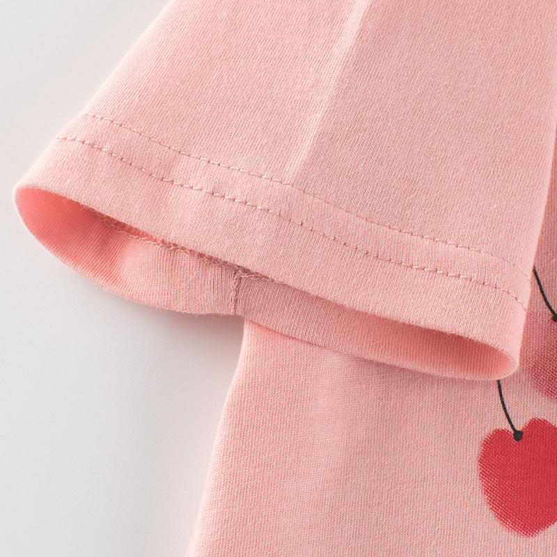 Baby Girl Fruit Pattern Solid Color Short Sleeve T-Shirt - Image 5