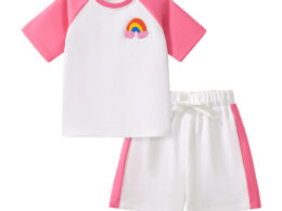 Summer Baby Kids Rainbow Cartoon Pattern T-shirt and Shorts Clothing Set for Girls