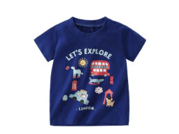 Summer Boys’ English Elements Cartoon Pattern T-shirt in European and American Style