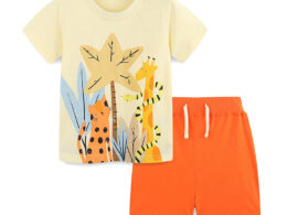 Summer Baby Kids Jungle Animals Cartoon Pattern T-shirt and Shorts Clothing Set for Boys