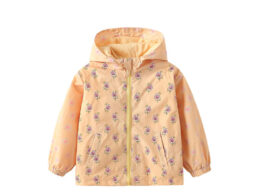 Arrival European and American Style Girls’ Hooded Zip-up Floral Pattern Coat with Long Sleeves