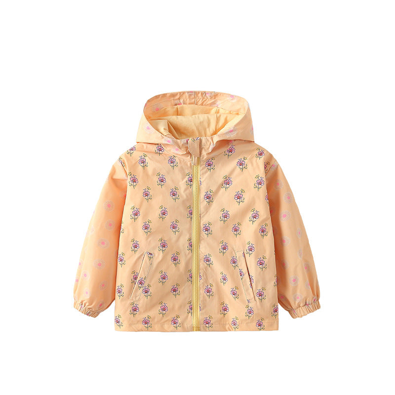 Arrival European and American Style Girls’ Hooded Zip-up Floral Pattern Coat with Long Sleeves - Image 10