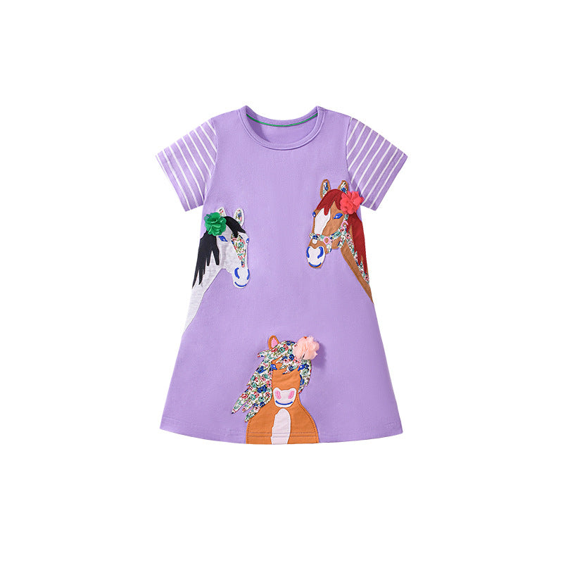 Summer Pure Cotton Animals Cartoon Pattern Short Sleeves Dress for Stylish Girls - Image 5