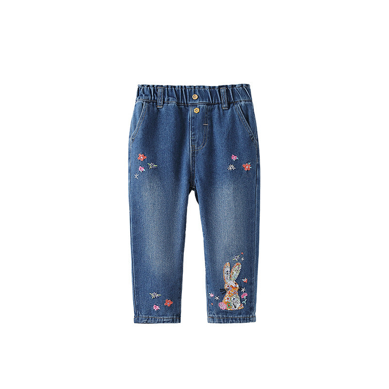 Arrival Autumn Baby Kids Girls Colorful Flowers Pattern Denim Pants - Image 10