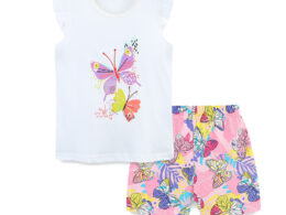 Summer Baby Kids Cute Butterfly Pattern Vest and Shorts Clothing Set for Girls