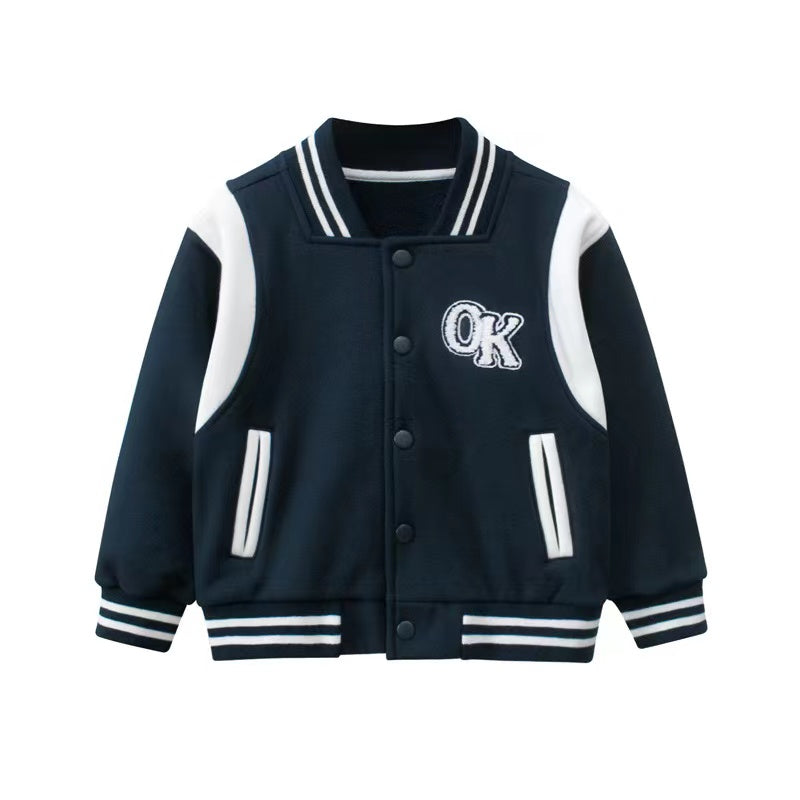 Baby Boy Letters Embroidered Pattern Contrast Design Baseball Coat - Image 5