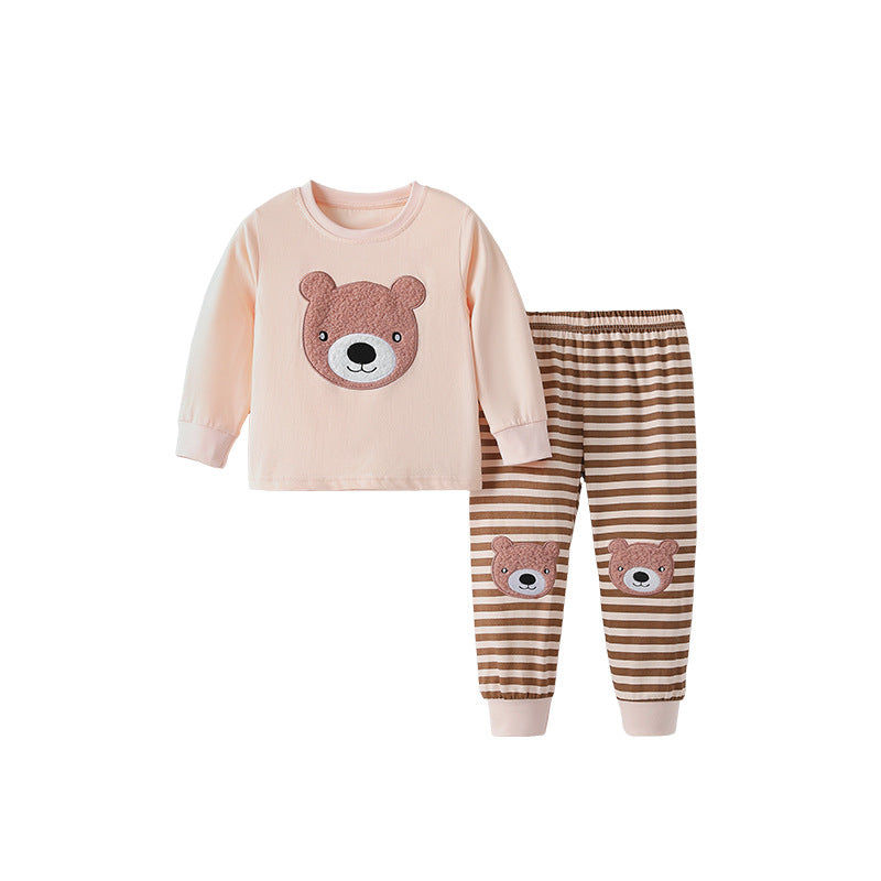 Spring and Autumn Boys Cartoon Teddy Bear Pattern Long Sleeves Top and Striped Pants Clothing Set - Image 9