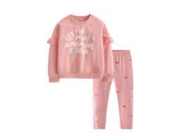 Spring and Autumn Girls Letters Pattern Long Sleeves Pullover and Cartoon Pants Clothing Set