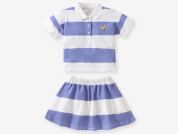 Summer Baby Kids Girls Animals Cartoon Logo Striped Polo Shirt And Skirt Clothing Set