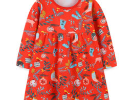 Baby Girl Floral Graphic Long Sleeve A-Line Design Loose Christmas Dress
