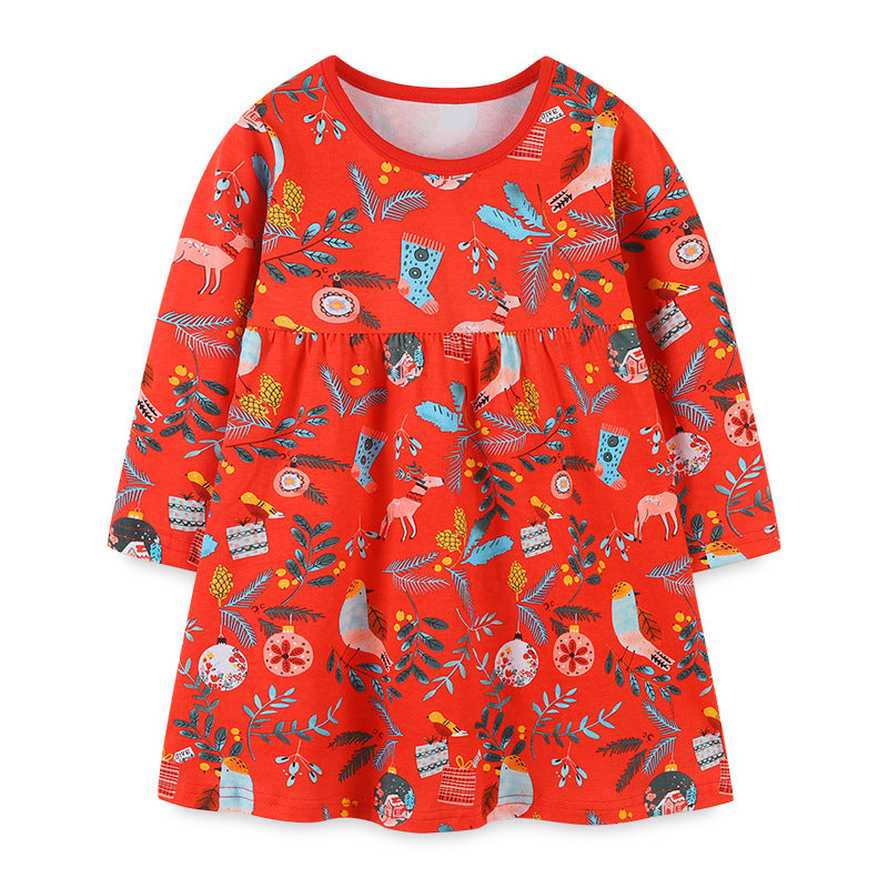 Baby Girl Floral Graphic Long Sleeve A-Line Design Loose Christmas Dress - Image 7