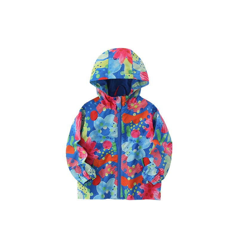 Arrival European and American Style Girls’ Hooded Zip-up Colorful Flowers Pattern Coat with Long Sleeves - Image 5