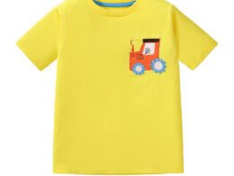 Kids’ Tractors Cartoon Pattern Short Sleeves T-shirt in European and American Style for Summer