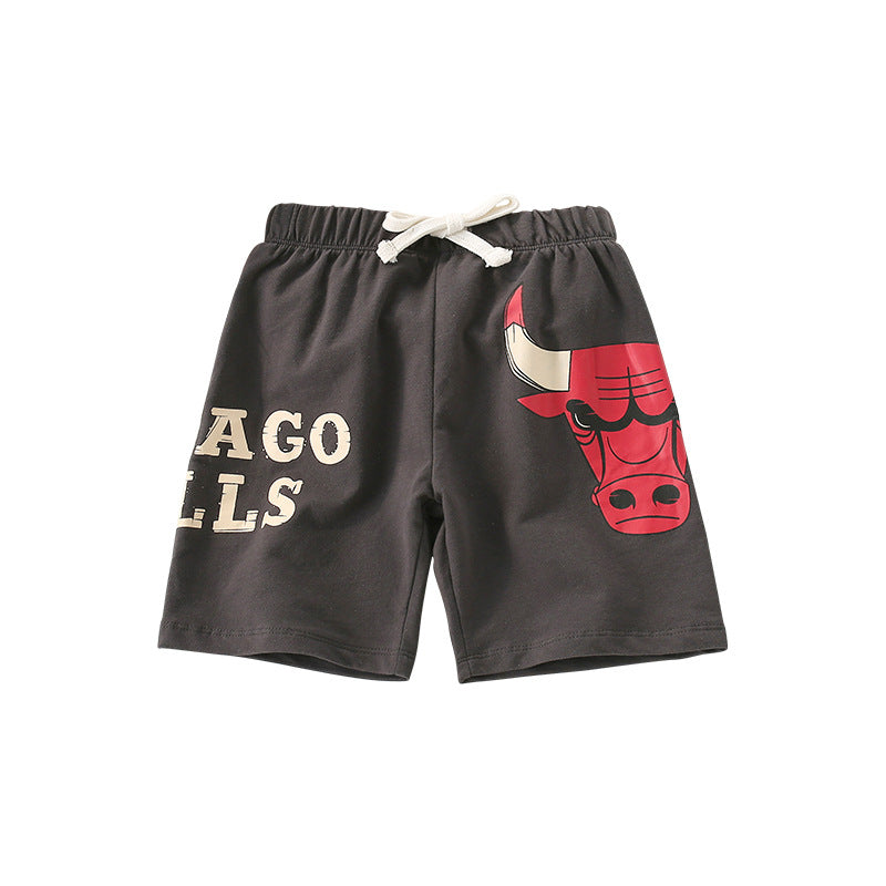 Hot Selling High Quality Boys’ Grey Soft Cotton Fierce Bull Pattern Summer Shorts - Image 8