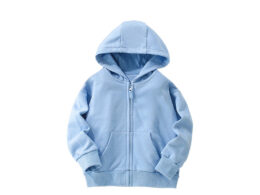 Arrival European and American Style Girls’ Hooded Zip-up Solid Color Coat with Long Sleeves