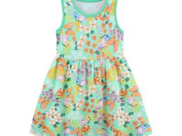 Summer Pure Cotton Flowers and Butterfly Pattern Sleeveless Dress for Stylish Girls