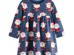 Santa Claus Pattern Long Sleeve Cotton Dress