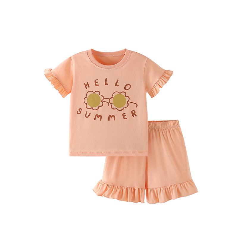 Summer Baby Kids Flowers and Letters Pattern T-shirt and Solid Color Shorts Clothing Set for Girls - Image 6