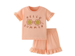 Summer Baby Kids Flowers and Letters Pattern T-shirt and Solid Color Shorts Clothing Set for Girls
