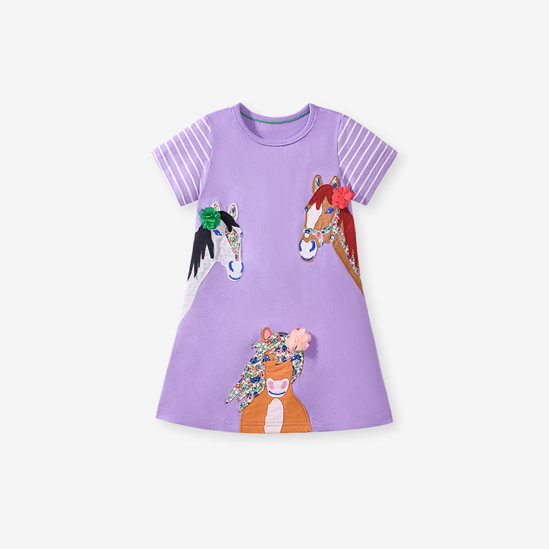 Summer Pure Cotton Animals Cartoon Pattern Short Sleeves Dress for Stylish Girls - Image 8