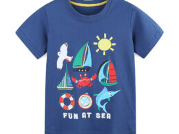 Summer Boys’ Marine Animals Cartoon Pattern T-shirt in European and American Style