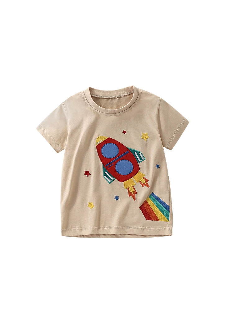Summer Arrival Boys’ Rocket and Stars Cartoon Pattern T-shirt in European and American Style - Image 5