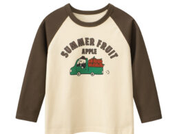 Arrival Kids Girls Cartoon Print Crew Neck Long Sleeves Color Patchwork Top