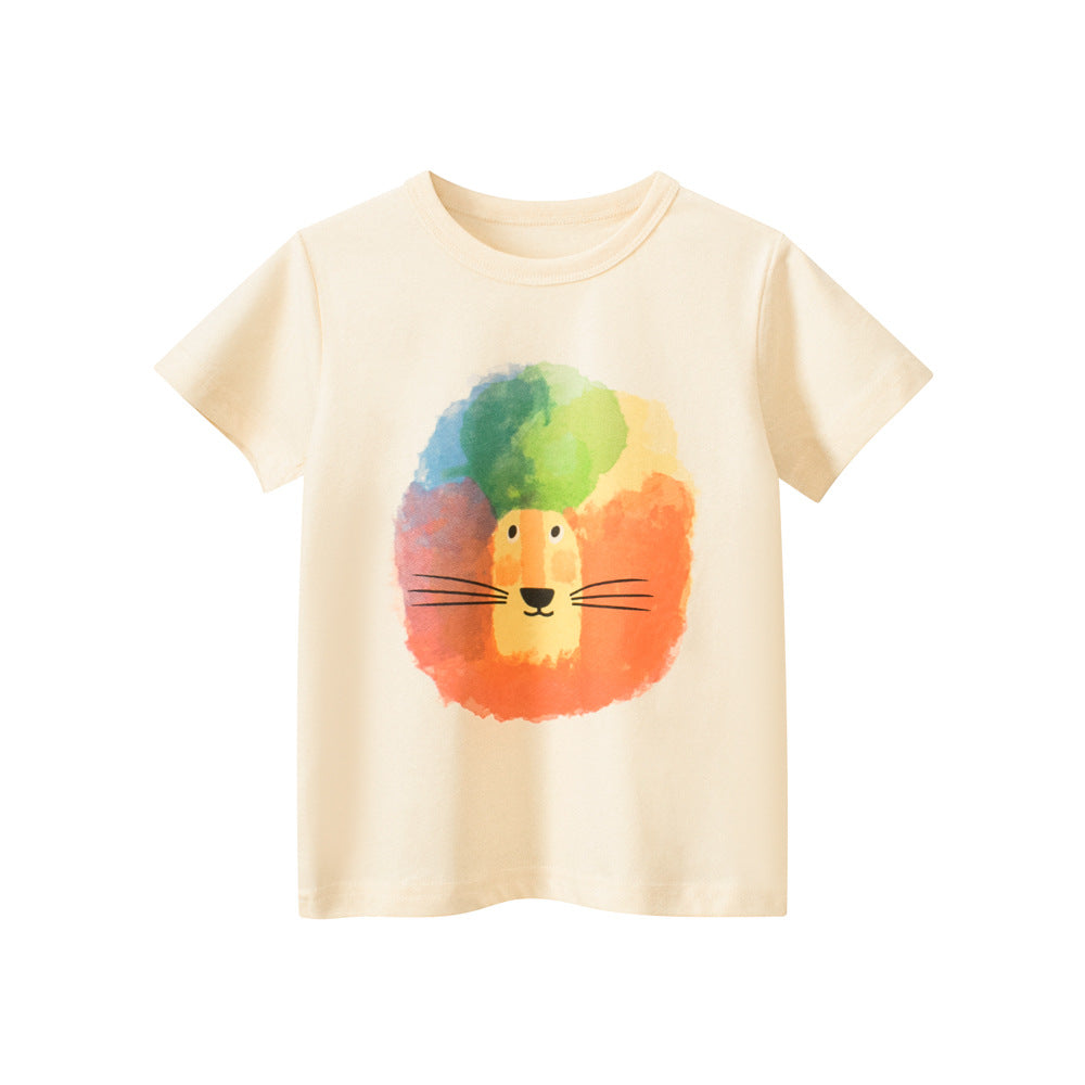 Boys Cartoon Colorful Lion Pattern T-Shirt In European And American Style - Image 7